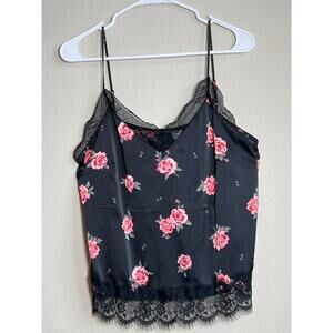 Coquette Dream: H&M Floral Satin & Lace Cami - Pink Rose Grunge Aesthetic Size 8
